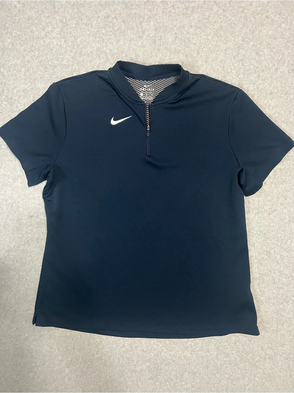 Women’s Nike Navy Short-Sleeve Quarter-Zip Performance Top with White Swoosh